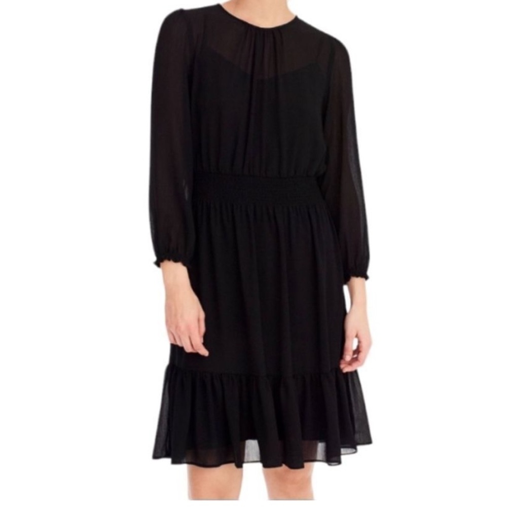 J. Crew Classic Black Chiffon Long Sleeve Dress, size Small